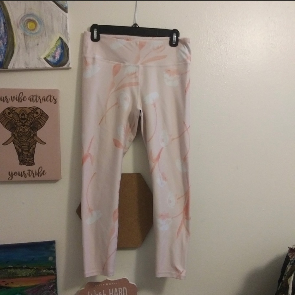 White and pink floral fabletics legging